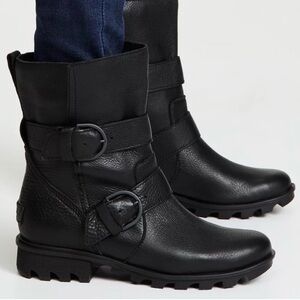 Sorel Phoenix Moto Waterproof Leather Black Combat Boots NWOT size 9